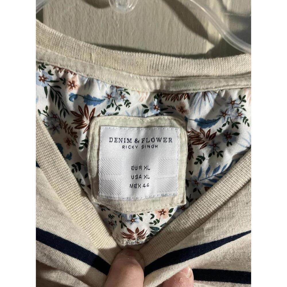 Denim & Flower Striped Tee With Mushroom  - XL - Picture 3 of 7